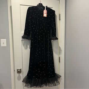 Black Dress with Ruffle Details and Rhinestones